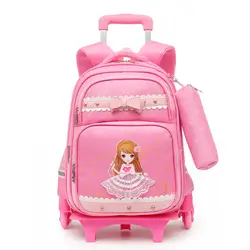 Водостойкая Тележка Школьные рюкзаки для девушек детские школьные сумки детские колеса рюкзачок с принцессой детские роликовые тележки