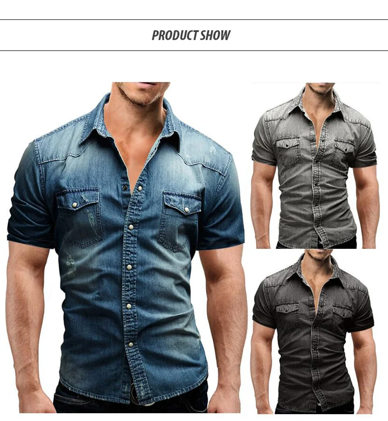 TYBURN 2019 Модная Джинсовая рубашка Мужская slim fit camisa masculina мужская рубашка модная сплошной цвет мужской Повседневная рубашка с коротким