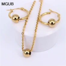 MGUB мульти-размер золотой цвет/Sivler нержавеющая сталь модный металлический бисер украшения наборы ожерелье и серьги для женщин с цепочкой LH578