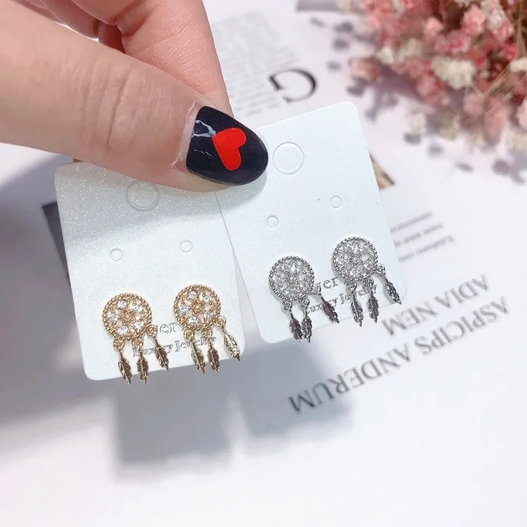 dreamcatcher golden earring 925 silver pin Hypoallergenic fadeless fashion jewelry stud earrings for women girl gift
