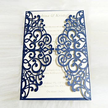 

Navy Blue Shining Wedding Invitations 24 Customized Color Laser Cut Invitation Cards for Birthday Business Party Suppliers 50pc