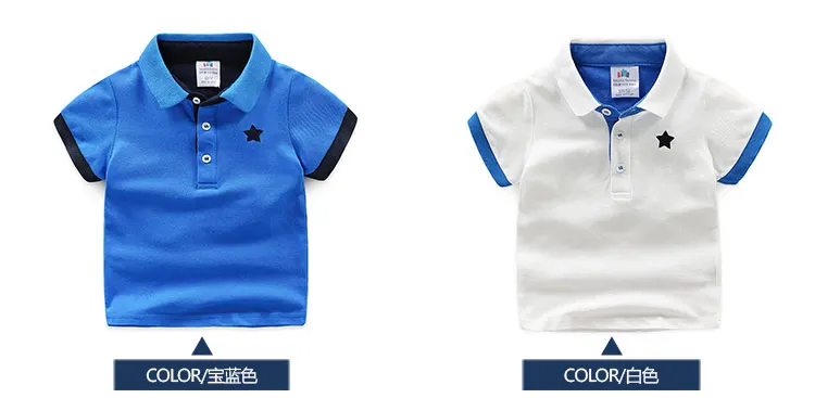 2018 Casual 2-10 Years Children Birthday Clothing Cotton Short Sleeve Turn-Down Collar White Blue Star Print Kids Boys Tee Shirt (8)
