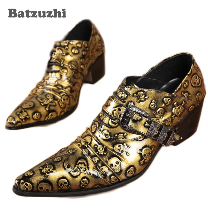 Fashion golden man shoes skulls pointed toe man leather shoes personality man's shoes, leisure Zapatos Hombre Gold/Black Fashion golden man shoes skulls pointed toe man leather shoes personality man's shoes, leisure Zapatos Hombre Gold/Black