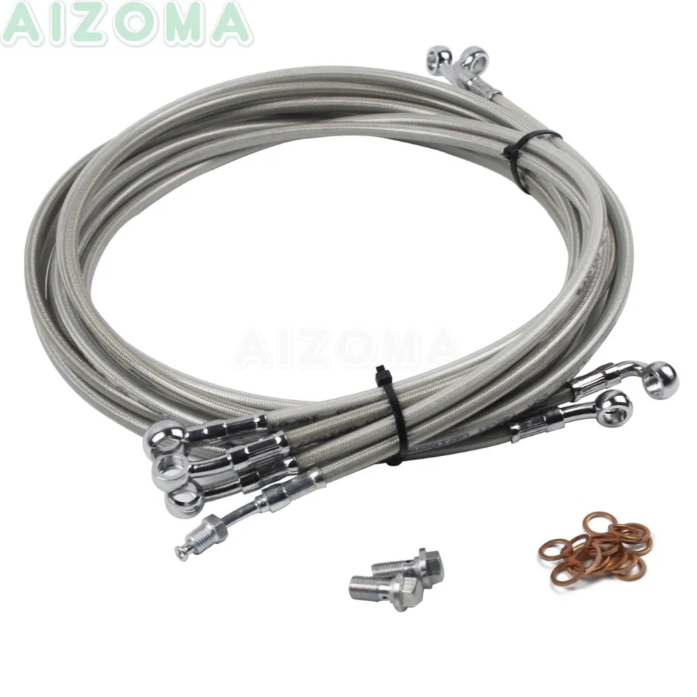 

14'' 15'' 16'' Motorcycle Chrome Complete Ape Hanger Cables Brake Line Kits for Harley Touring Handlebar ABS Models 2014-2017