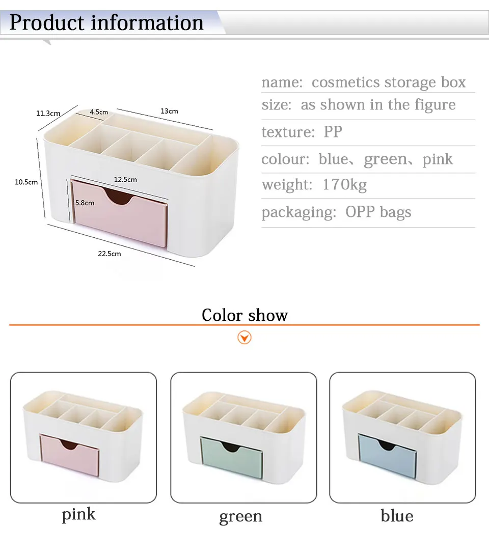 Plastic Makeup Organizer With Drawers Desktop Cosmetic Lipstick Brushes Jewelry Case Make Up Organizer Plastic Storage Box_03