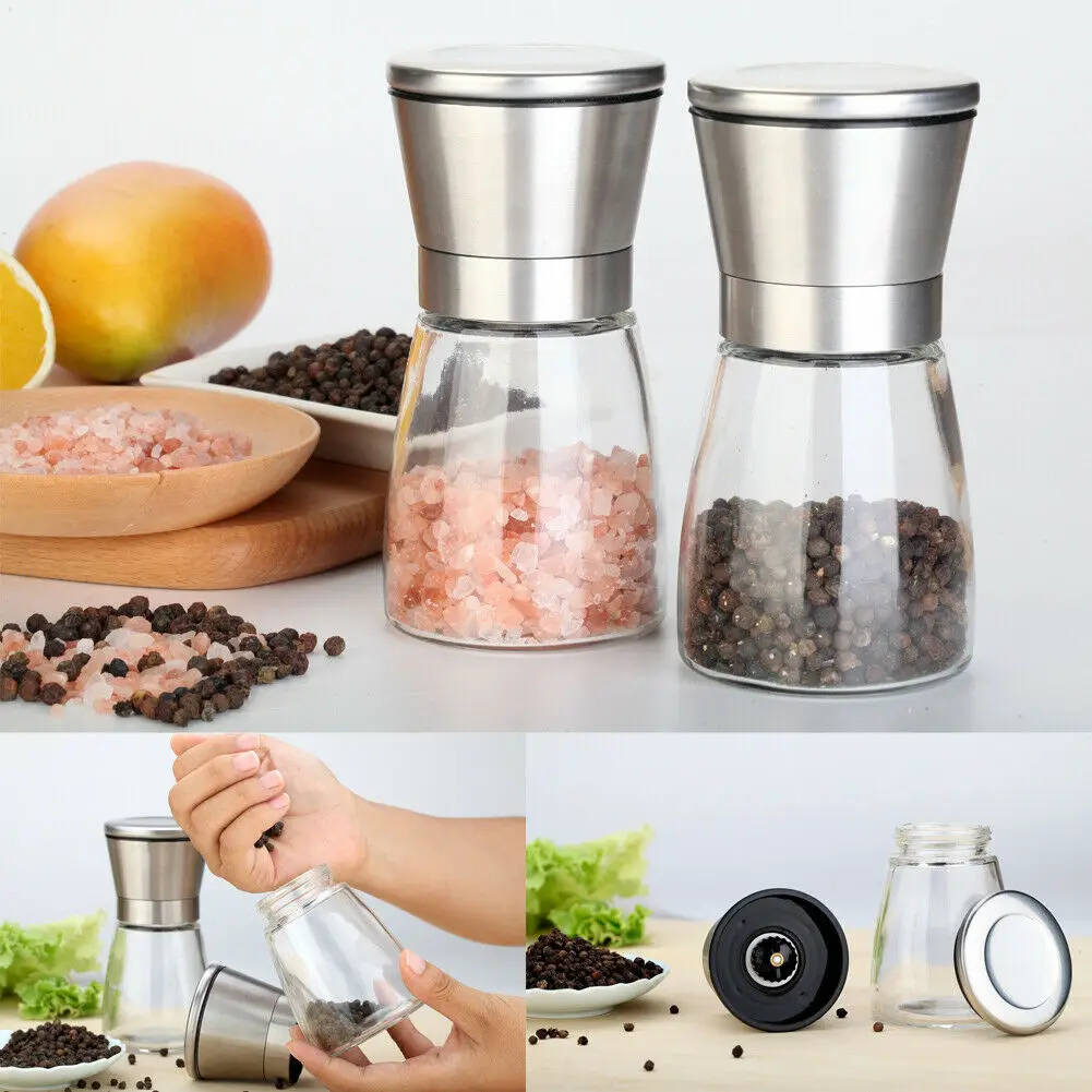 

Manual Kitchen Grinder Stainless Steel Salt and Pepper Grinder Set 1 Shakers Spices Mill Crusher 3Grade Shaker Spice Container