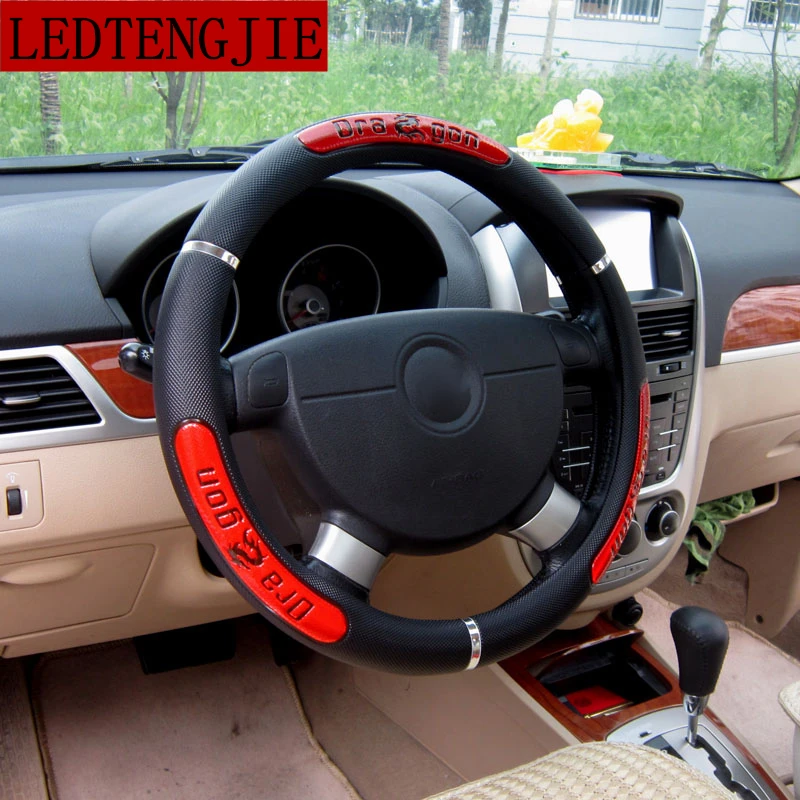LEDTENGJIE Hot Sell Drangon Design Leather Auto Car Steering Wheel Cover 38CM/15'' Car Steering Wheel Protector LEDTENGJIE Hot Sell Drangon Design Leather Auto Car Steering Wheel Cover 38CM/15'' Car Steering Wheel Protector