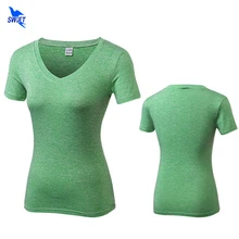 Окрашенные сексуальные компрессионные рубашки для йоги с v-образным вырезом, короткий рукав, женская футболка для фитнеса, быстросохнущая Спортивная одежда для бега, спортивная одежда для спортзала, женская одежда