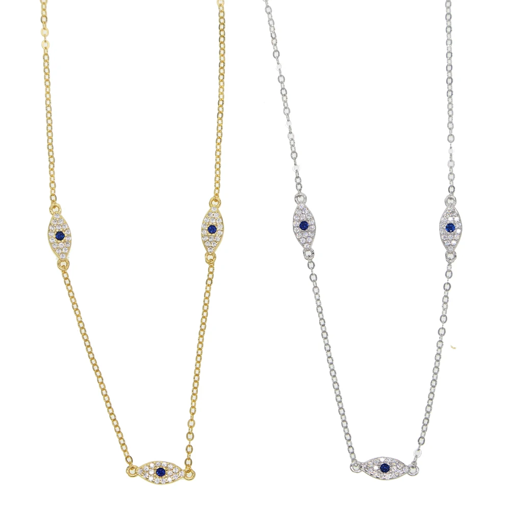 Baratos Garantía 925 Plata de Ley azul zirconia ojo malvado collar colgantes collares para mujeres protege la cadena de 35 + 10cm