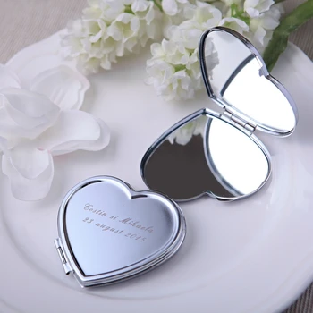 

48Pcs Personalized Wedding Gift And Favor For Guest With Purse Bag Customized Heart Make-Up Mirror Baby Bridal Favour Party Boda