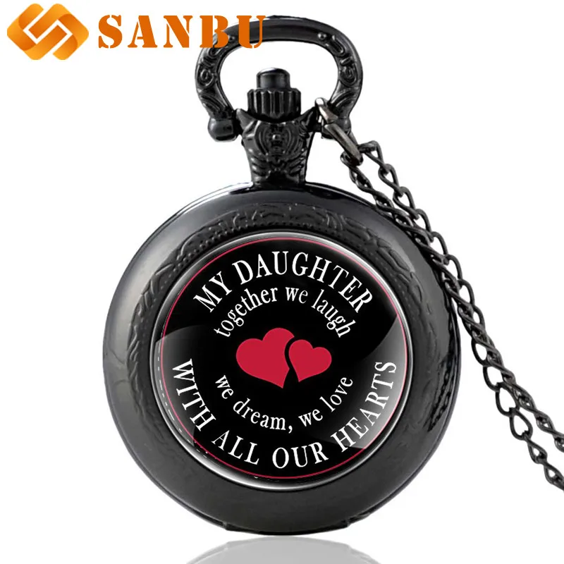 Мода кварцевые часы для дочери Винтаж Бронзовый карманные часы классические Семья член кулон Цепочки и ожерелья - Цвет: Black