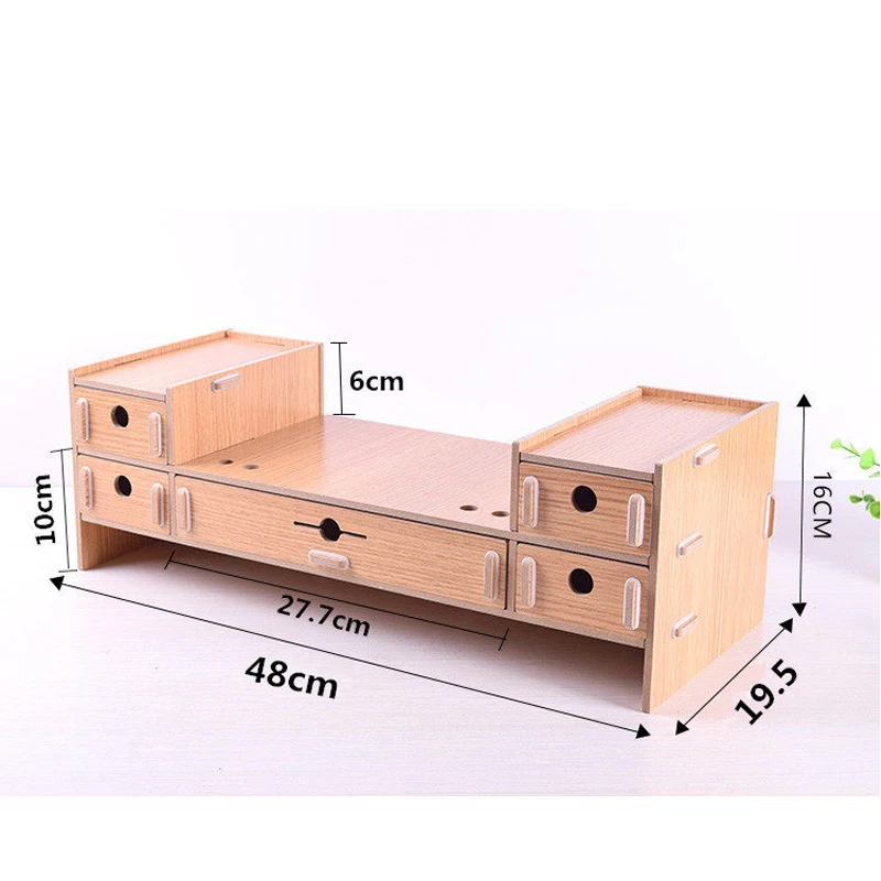 Регулируемый Деревянный компьютерный монитор стояк Стенд 5-ящик Рабочий стол органайзер с ручкой слоты, клавиатура письмо лоток держатель файла