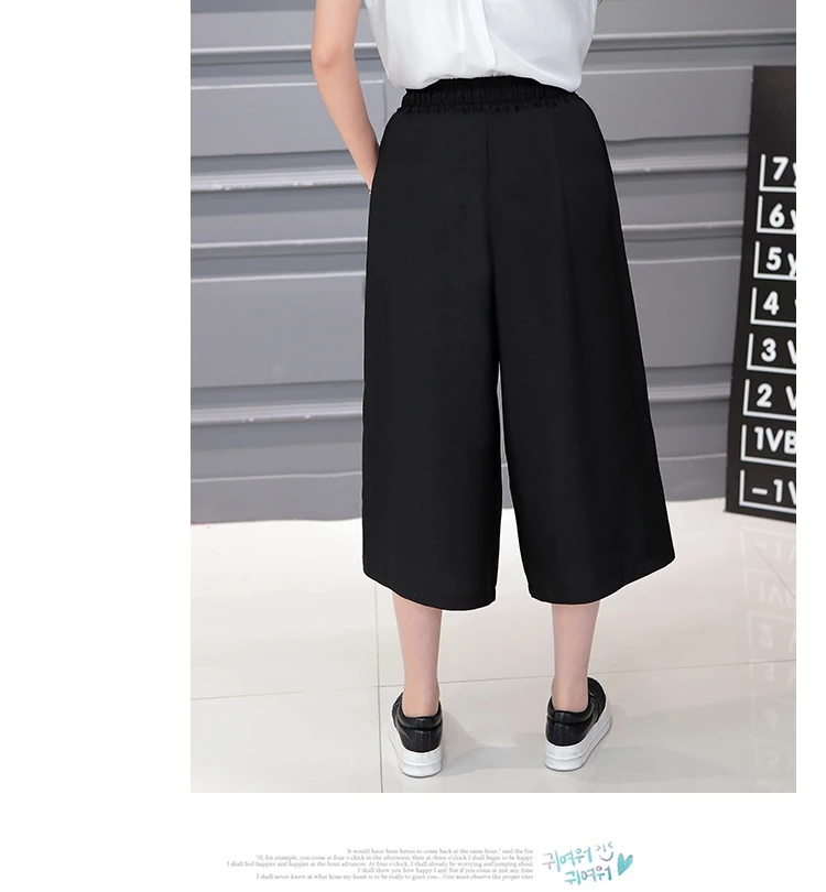 Summer Cropped Harem Pants Women Solid Color Loose Wide Leg Pants Women Pleasted With Pockets Elastic Waist Black Casual Capris grey sweatpants