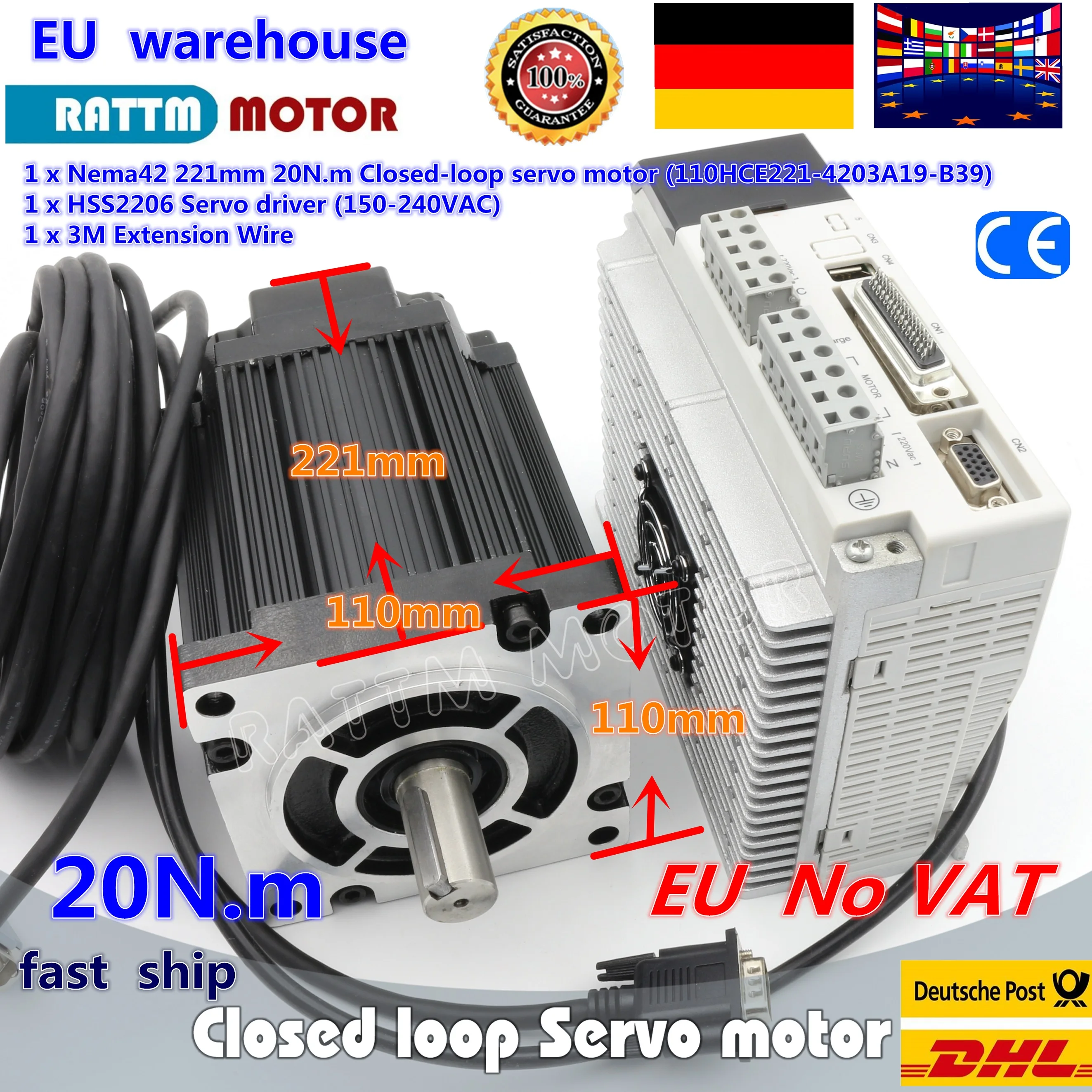 Nema42 замкнутый сервомотор 20N.m/2880oz in 110 гибридный шаговый двигатель и 3 фазный