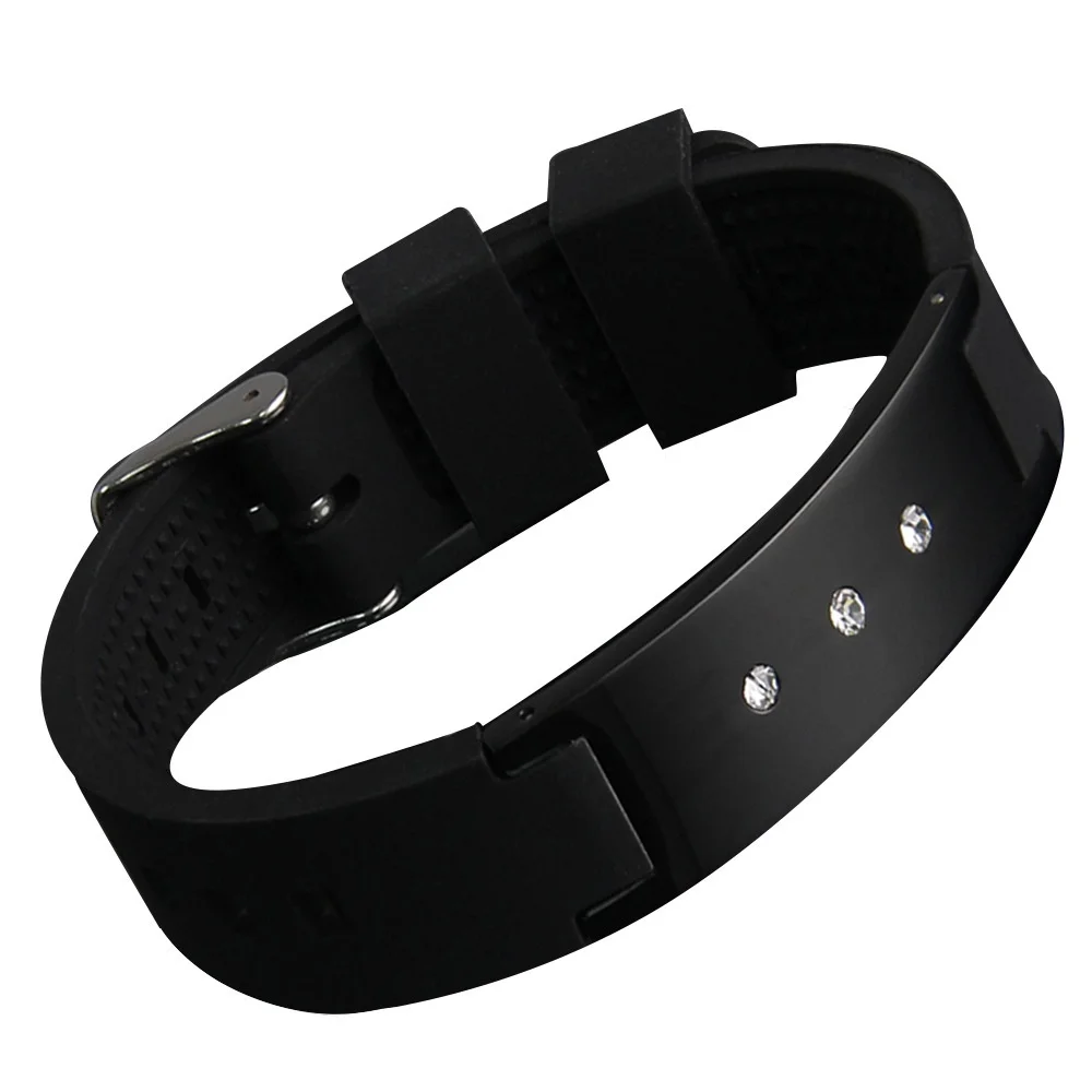

Silicone Energy Sports Bracelet with 3 Crystal Statement 1000 Ion Releasing Stainless Steel Bangle Negative Ion Watch Band 2019