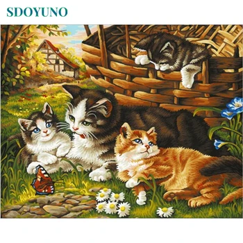 

GATYZTORY Frame Cats Family DIY Painting By Numbers Kits Acrylic Paint On Canvas Modern Wall Art For Home Decoration 40x50cm