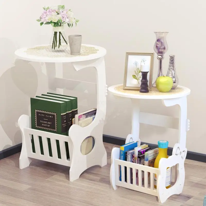 

European Style Wood-Plastic Round CoffeeTable Multifunction Modern Coffee Table DIY Installation Waterpoof White Storage