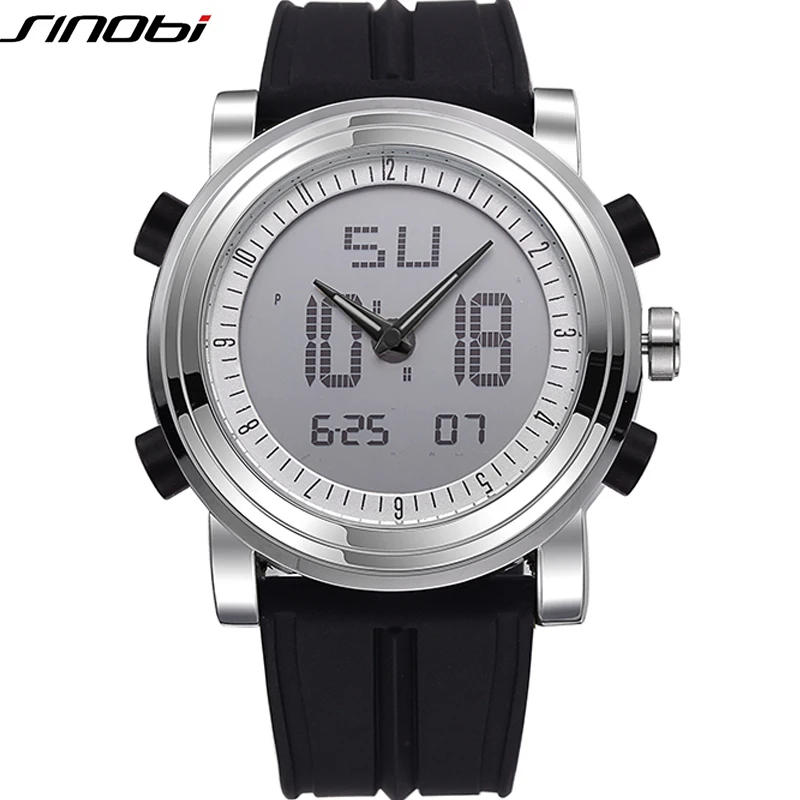 

Sinobi Top Brand Luxury Men Watch 2018 Fashion Sport Watch Men Dual Display Quartz Watches Silicone Watch Relogios Masculinos