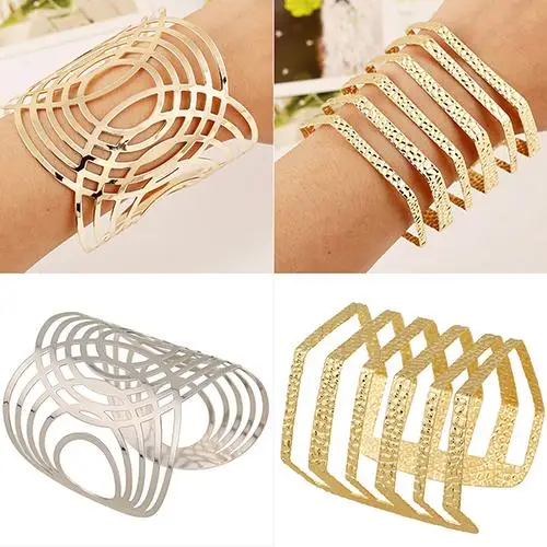 

Hot Fashion Unisex Geometric Hollow Out Gold Silver Bangle Punk Cuff Warped Bracelet New Chic
