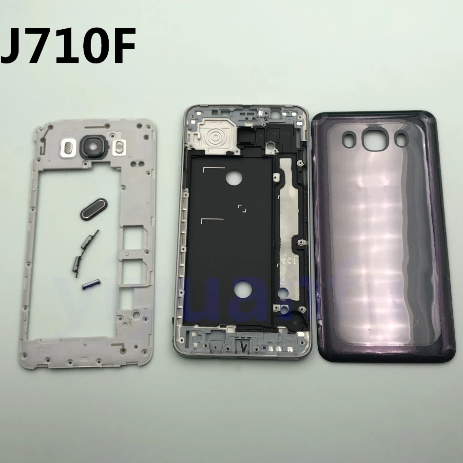 Полный Корпус крышка для samsung Galaxy J7 J710 J710F со средней лицевой панелью+ спереди Экран Стекло+ аккумулятор для задней панели