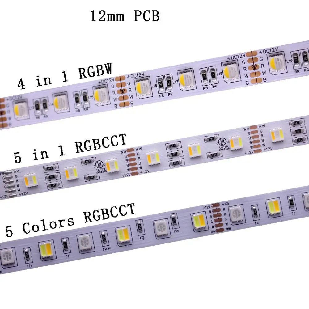 Светодиодная лента 12 мм PCB RGBCCT 5050 В/24 В 4 в 1 5 цветов чипы RGB + WW CW 60 светодиодов/м