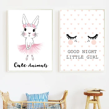 

Ballet Bunny Good Night Little Girl Wall Art Canvas Painting Nordic Posters And Prints Wall Picture Kids Baby Room Nursery Decor