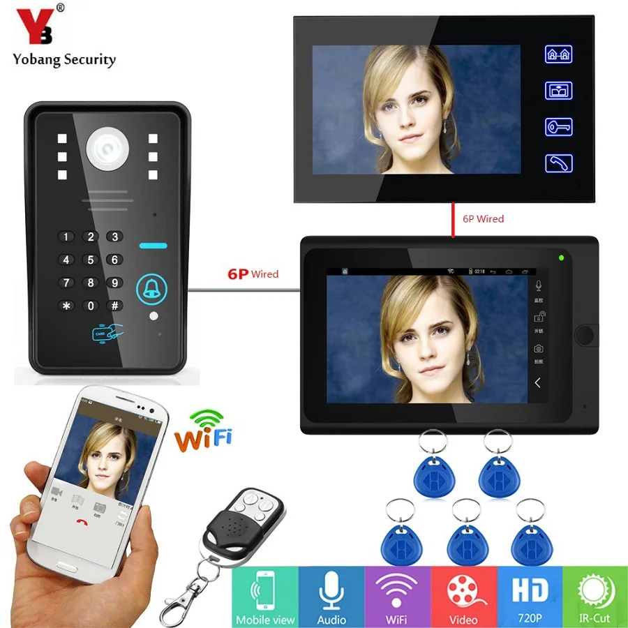 #*Cheap Yobang Security Waterproof Door Phone Doorbell intercom 7 Inch Screen WIFI Wireless Colour Video With RFID Access Door Camera