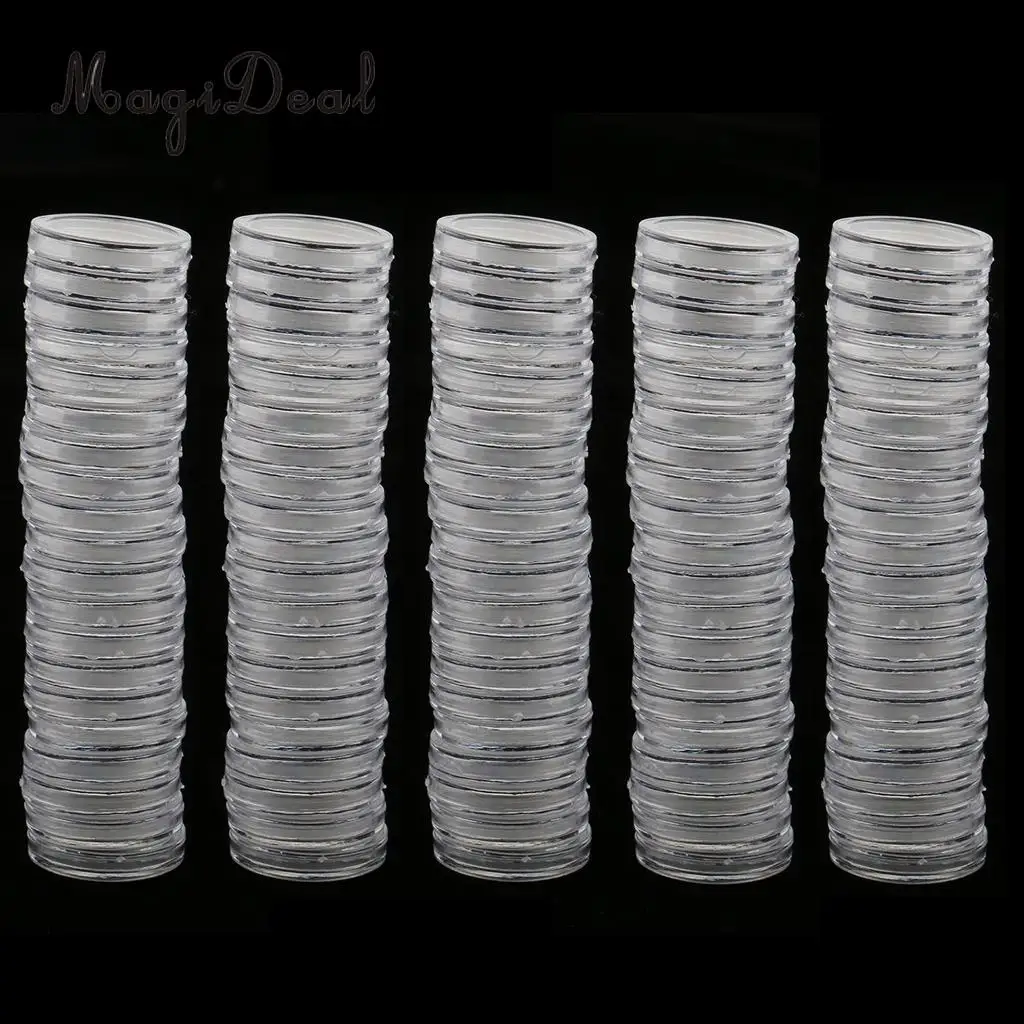 300pcs Clear Round Coin Capsule Container Storage Holder Case 19/22/28mm