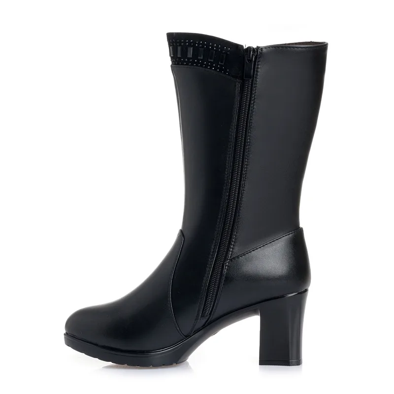 ASUMER/Большие размеры 35-43, ботинки из pu искусственной и коровьей кожи женские ботинки до середины икры на Высоком толстом каблуке теплые шерстяные зимние ботинки женская обувь
