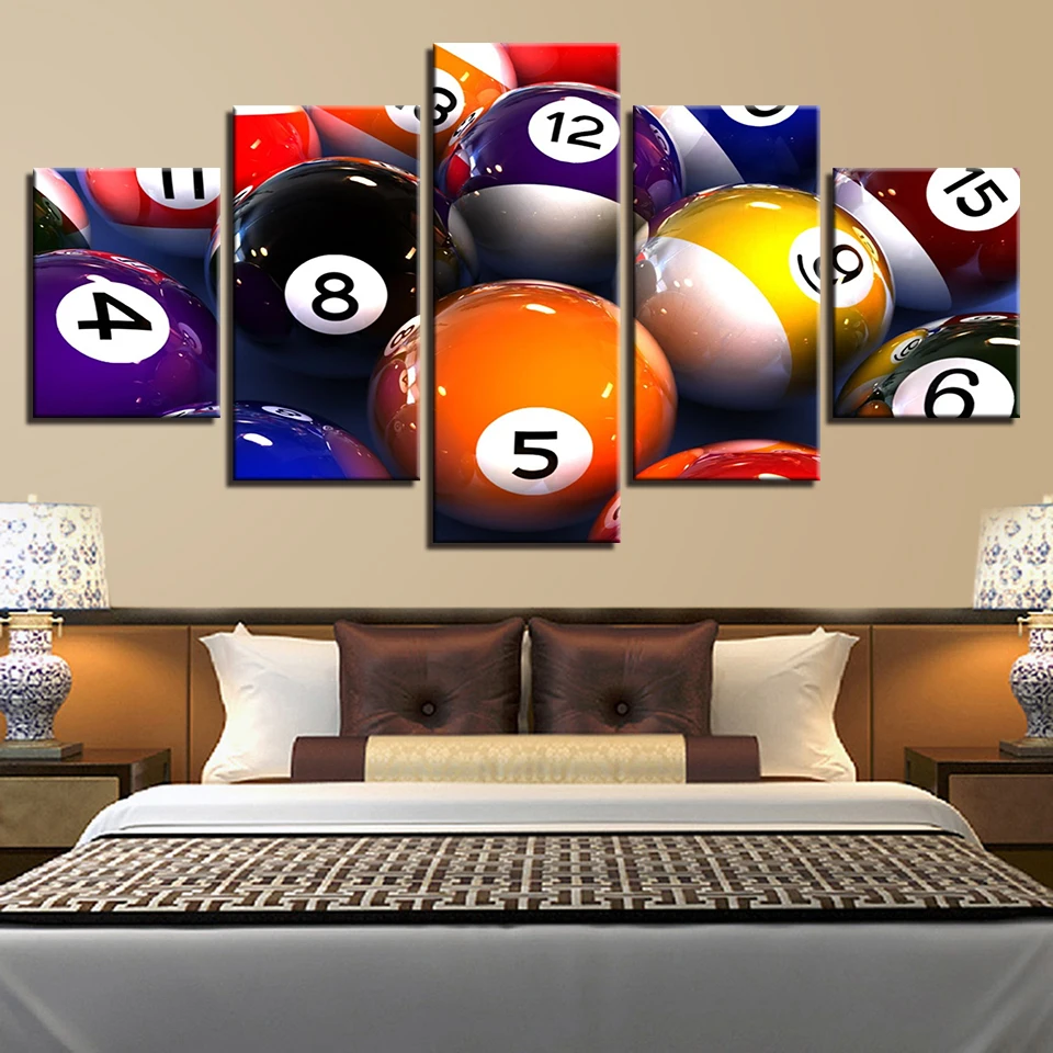 

Canvas Paintings Home Decor Wall Art 5 Pieces Color Billiards Landscape Pictures For Living Room HD Prints Game Poster Framework