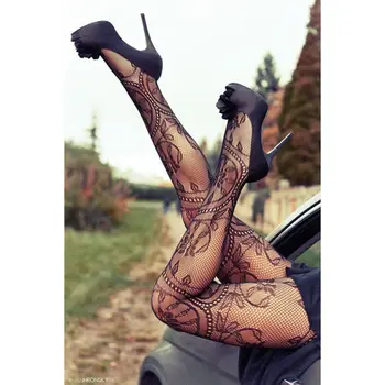 

Women's Lady Sexy Stockings Black Fishnet Pattern Jacquard Stockings Pantyhose Ladies Sexy