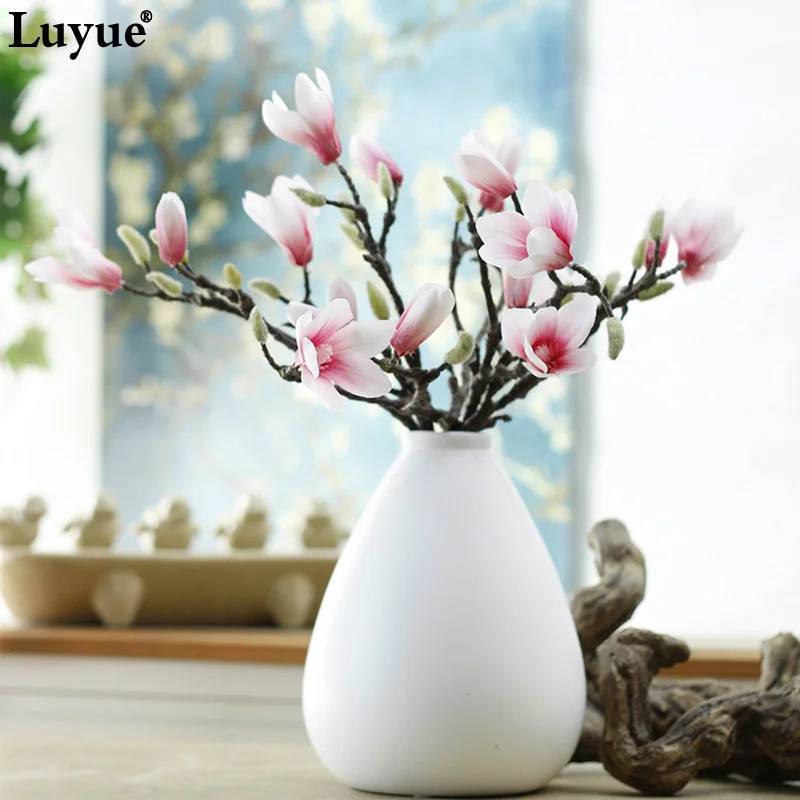 

Luyue Real touch high quality Artificial Magnolia flower Home decor simulation 3D printing color plastic flowers heads fake rose