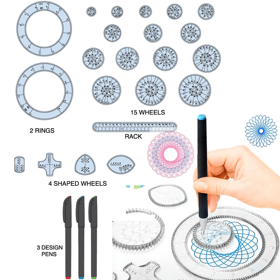 Спирограф игрушки Для Рисования Дети искусство спирального дизайна набор отличительных переплетенных шестеренок, колеса живопись Обучающие Развивающие игрушки