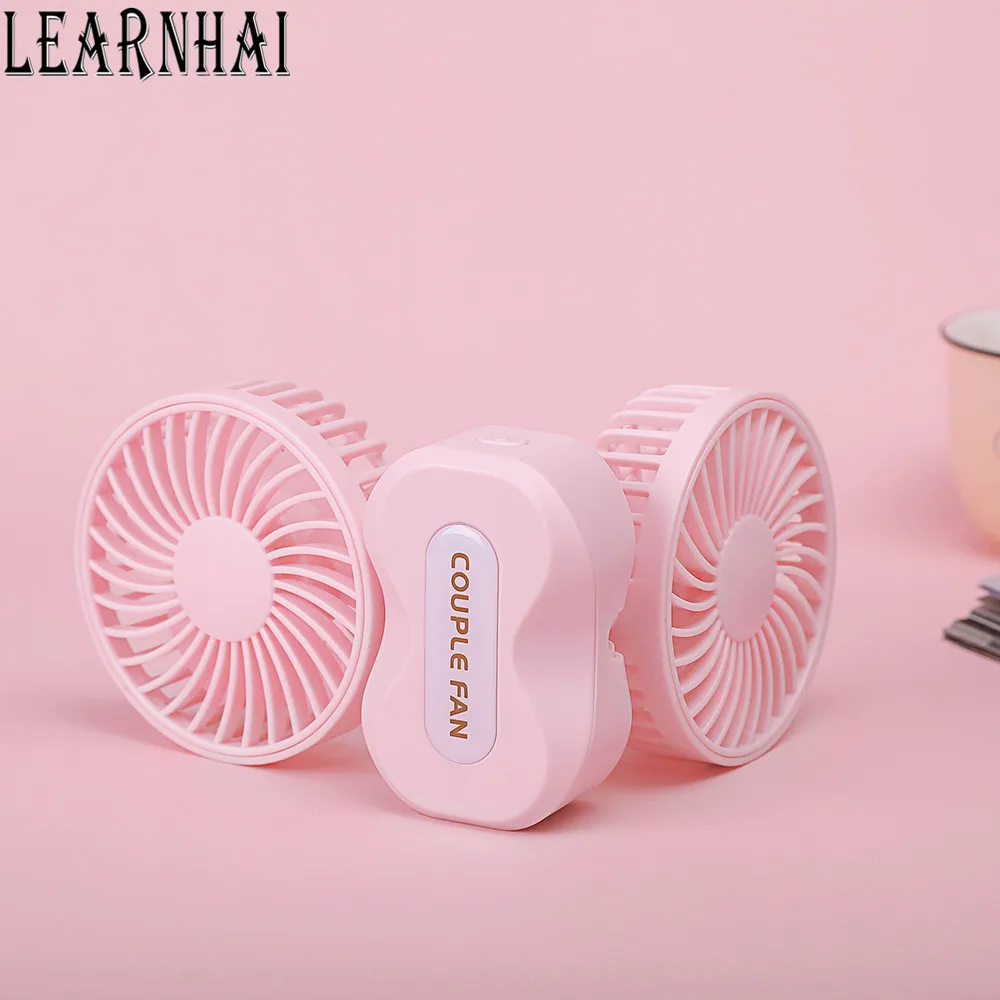 

LEARNHAI 2 Motors Mini USB Desk Electric Fan Three Speed Adjustable Summer Couple Air Conditioner Fan With Rechargeable Battery