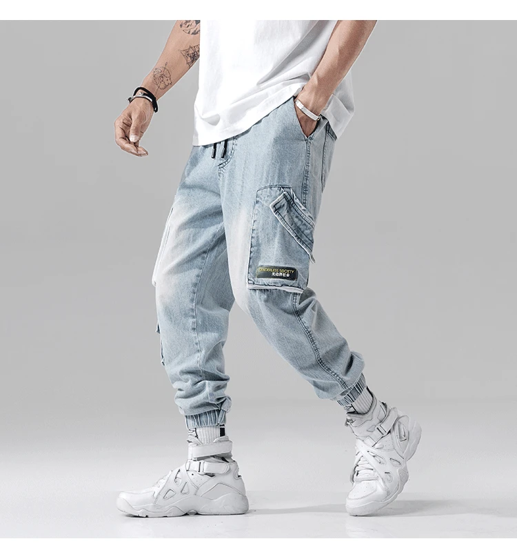 Прямая доставка новая осенняя коллекция уличная процесс стирки с несколькими карманами Для мужчин джинсы джоггеры Повседневное Мужской