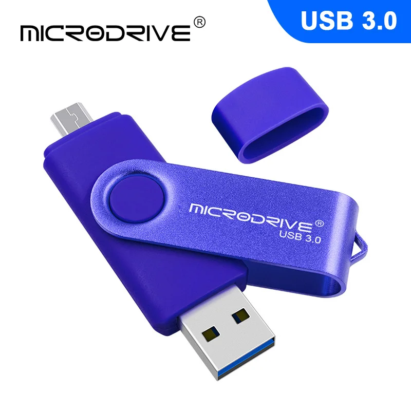 OTG USB 3,0 флеш-накопитель Вращающийся 2 в 1 USB флеш-накопитель 128 Гб 64 ГБ 32 ГБ 16 ГБ быстрая скорость флешки USB карты памяти - Color: Blue