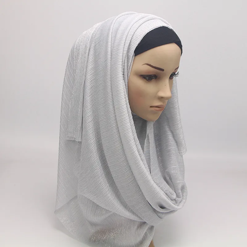 М мизм этнические большие мусульманские золотые нити морщинка хиджаб Мягкий головной платок для женщин Твердые шали блестящие обертывания стрейч платок Femme