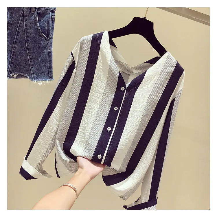 Fashion Long Sleeve Striped Blouse Womens Tops And Blouses 2019 Chiffon Blouse Shirt V-neck Rayas Blusas Mujer Chemise Femme (3)