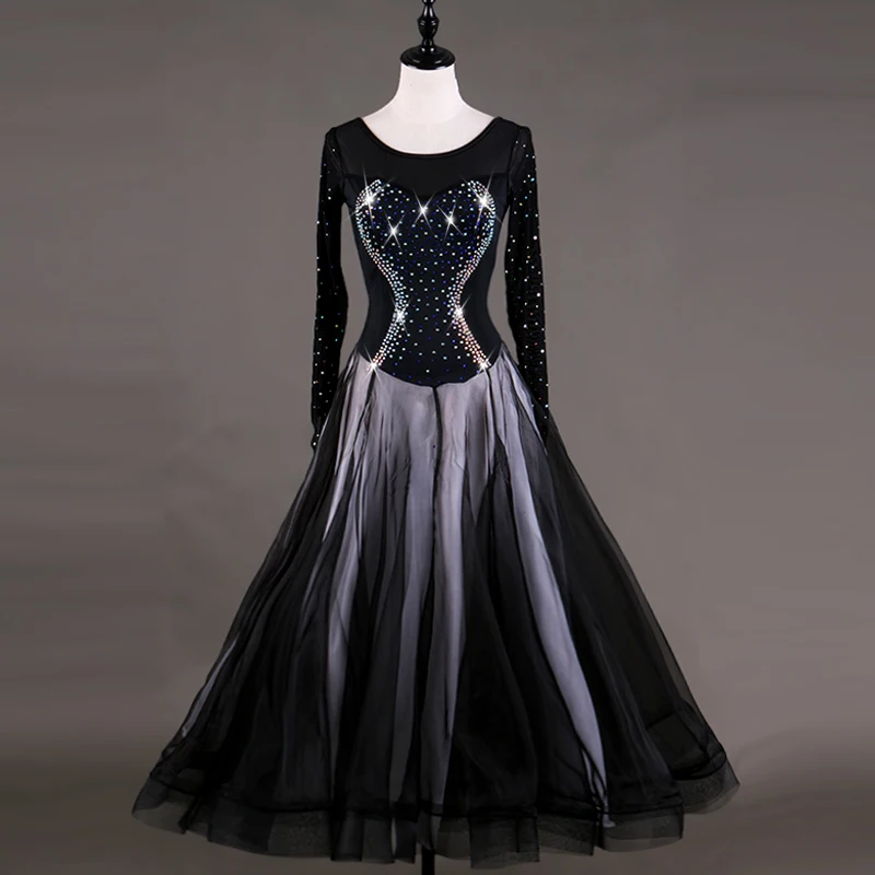 

black ballroom dance competition dresses Custom size standard ballroom dress long sleeves waltz dance dress for women
