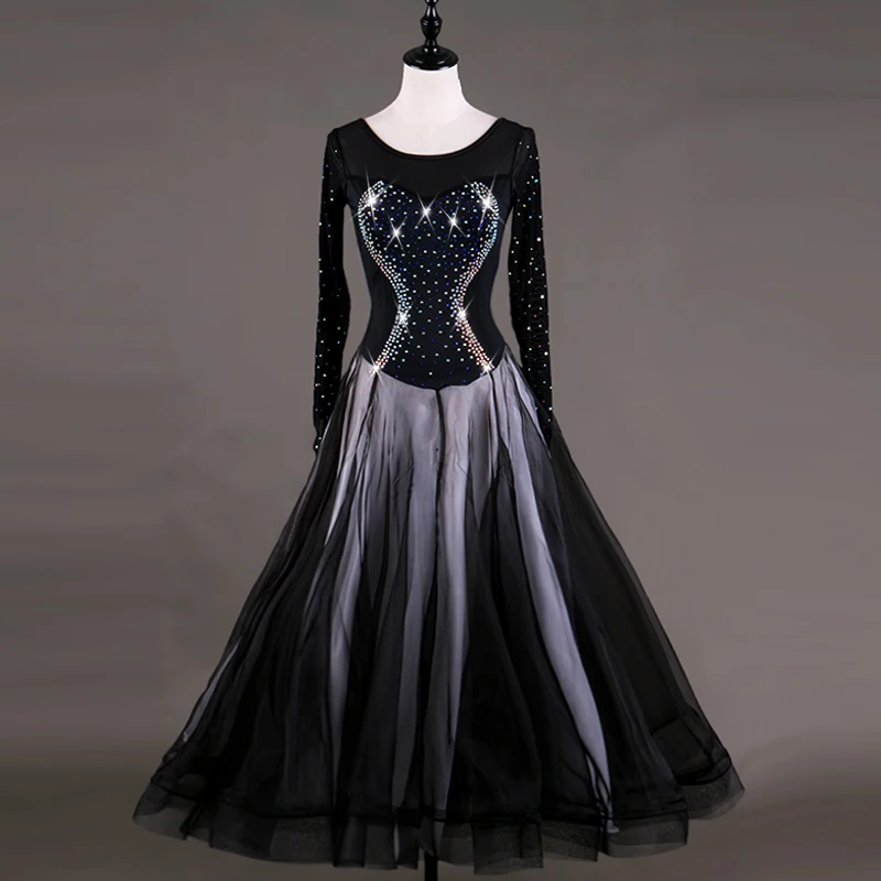black ballroom dance competition dresses Custom size standard dress long sleeves waltz for women |