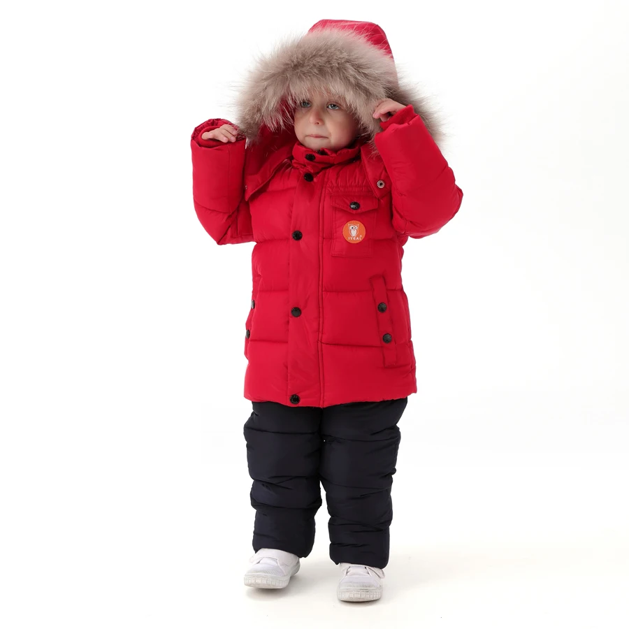 IYEAL комплект детской одежды для русской зимы для маленьких мальчиков, хлопковое пуховое пальто+ комбинезон, ветрозащитный лыжный костюм одежда для малышей