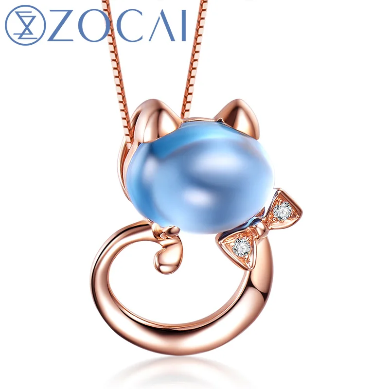 

ZOCAI 18K rose gold 1.9 CT Certified Topaz gemstone cat shape pendant 0.01 ct diamond 925 silver chian necklace D03484