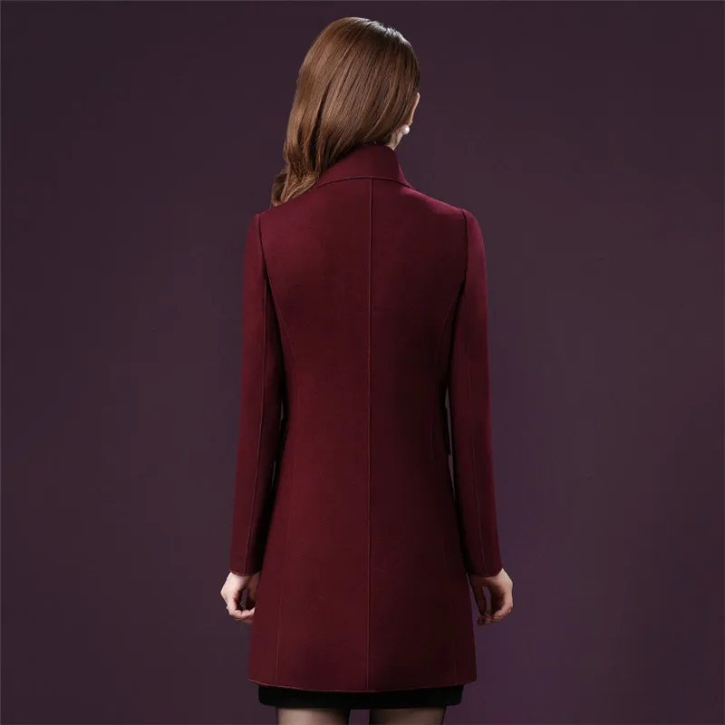 Slim Office Longues hiver Gray coréen navy 2018 wine Ld378 light Blue Femmes Couleur À Solide caramel Polyester Red Lady Laine Nouvelle Gray Longue Manteau De Poches Automne Manches B7OZv