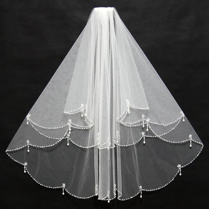 

Women Bridal Veil With Comb 2 Layers Tulle Sequins Beads Bridal Veil Wedding Accessories 2019