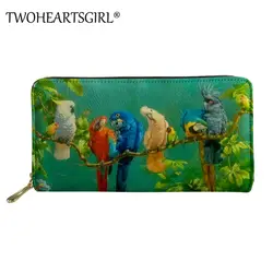 Twoheartsgirl попугаи печати для женщин Длинный кошелек и повседневное держатель для карт клатч Деньги Сумочка Pu кожаный бумажник