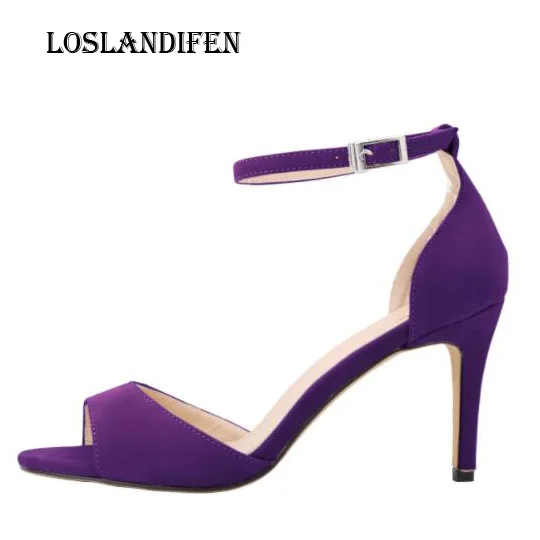 

Loslandifen Women Fashion Sexy Flock Party High Heels Sandals Shoes Spring Ladies Ankle Buckle Strap Office Summer Sandals