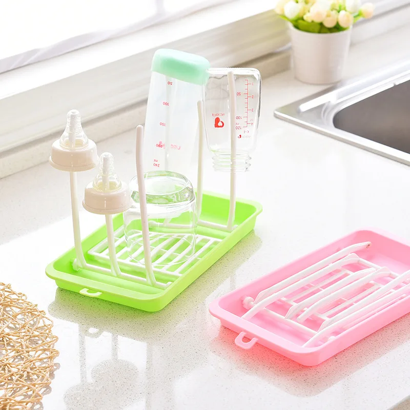 

Useful Baby Feeding Bottle Folded Dryer Rack Cleaning Drying Rack Shelf Kitchen Feeding Holder Tools pink blue and green