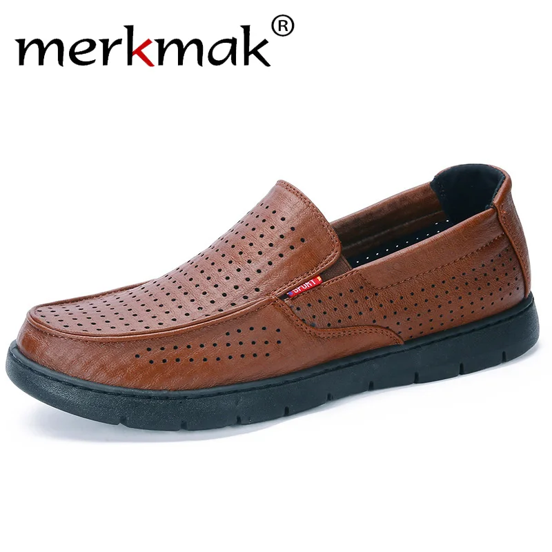 

Merkmak New Men Loafers Oxford Business Men Shoes Hollow Out Soft Slip On Casual Breathable Men's Flats Casual Shoes Size 44