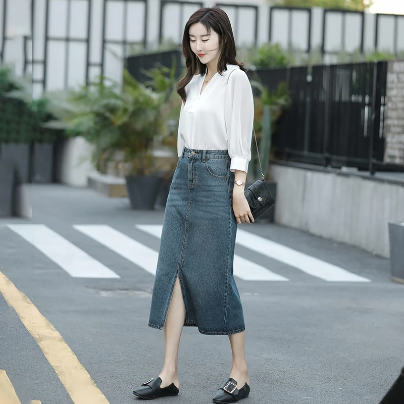 

Streetwear Skirts Woman Fashion 2019 Spring Summer Denim Jeans High Waist Skirt Women Vintage Korean Skirts Jupe Femme MY3048