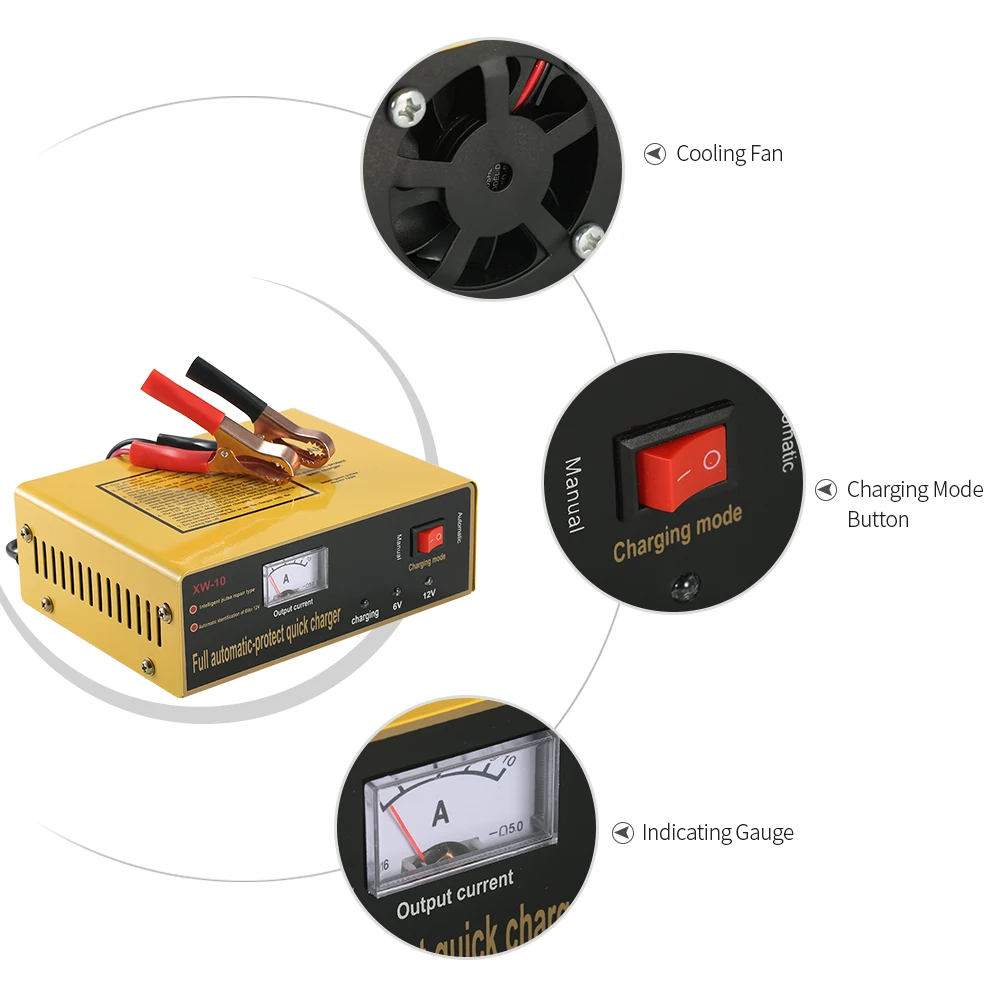 

US/EU Plug 6V/12V 80AH Intelligent Automatic LED Charger Pulse Repair Type Maintainer Adapter for Lead Acid Lithium Battery